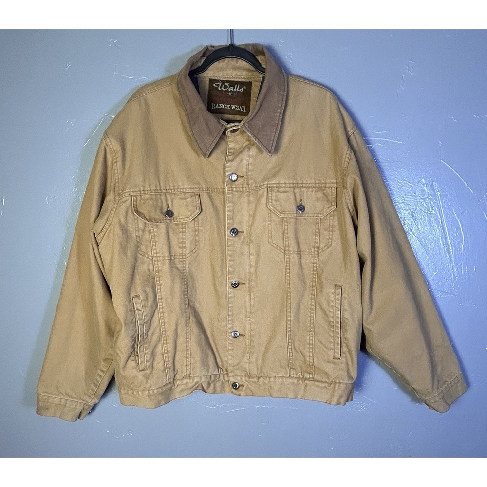 Men's vintage Walls Ranch Wear tan canvas workwear jacket Lined Size XL Tall